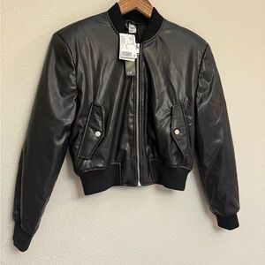 Zara Black Bomber Jacket Faux Leather